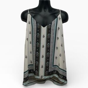 Loft Outlet Boho Floral Border Cami Top Women’s XXL Ivory & Teal Spaghetti Strap